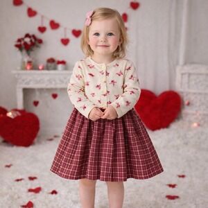 Vintage 90s Little Precious Girls 4T Valentine Angel Dress Plaid USA Made Cupid